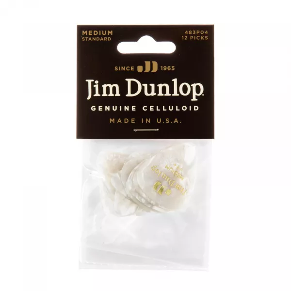 Genuine Celluloid Медиаторы, 12шт, средние, белый перламутр, Dunlop, 483P04MD  рис.2 