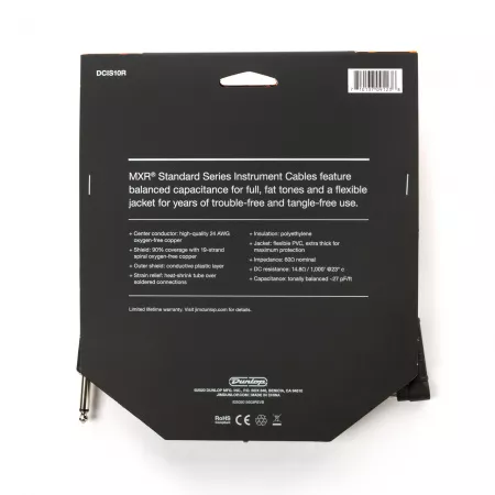 MXR Кабель инструментальный, прямой/угловой, 3м, Dunlop, DCIS10R