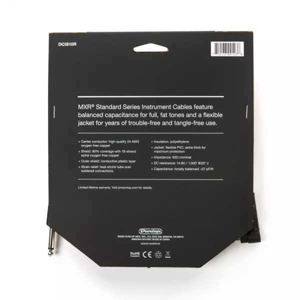 MXR Кабель инструментальный, прямой/угловой, 3м, Dunlop, DCIS10R  рис.2 