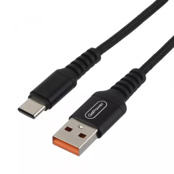 Кабель GP02T USB (m)-Type-C (m) 1.0м 2.4A, нейлон, черный, GoPower, 00-00022791  рис.2 