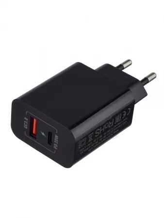 Сетевое зарядное устройство GPQC08, 1USB+1Type-C, 20Вт QC3.0, черный, GoPower, 00-00030975