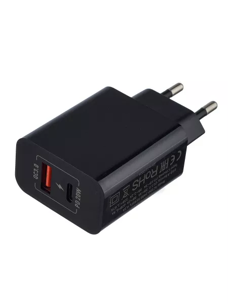 Сетевое зарядное устройство GPQC08, 1USB+1Type-C, 20Вт QC3.0, черный, GoPower, 00-00030975  рис.2 