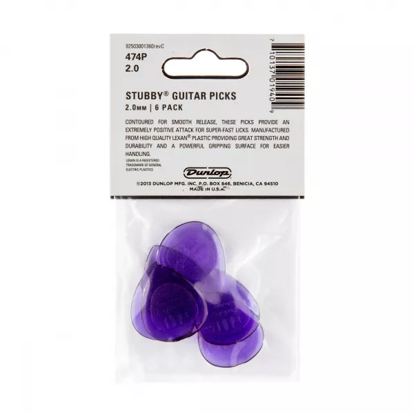 Stubby Jazz Медиаторы 6шт, толщина 2,0мм, Dunlop, 474P2.0  рис.2 