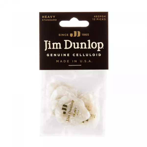 Genuine Celluloid Медиаторы, 12шт, толстые, белый перламутр, Dunlop, 483P04HV  рис.2 