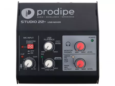 Звуковая карта USB, 24 бит/48 кГц, Prodipe, STUDIO22+