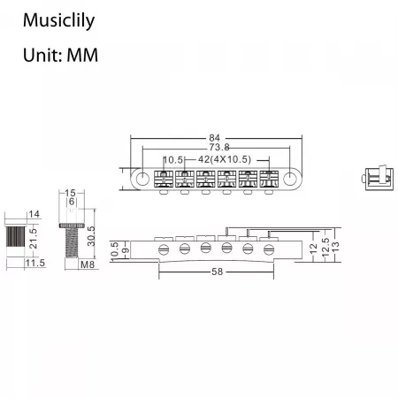 Бридж Tune-O-Matic для Epiphone Les Paul, черный, Musiclily, MX1277BK