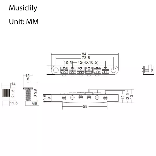 Бридж Tune-O-Matic для Epiphone Les Paul, никель, Musiclily, MX1277NK  рис.2 