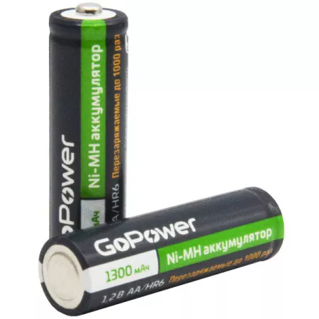 Аккумулятор бытовой AA/HR6 Ni-MH, 1300мАч, 2шт, GoPower, 00-00018318