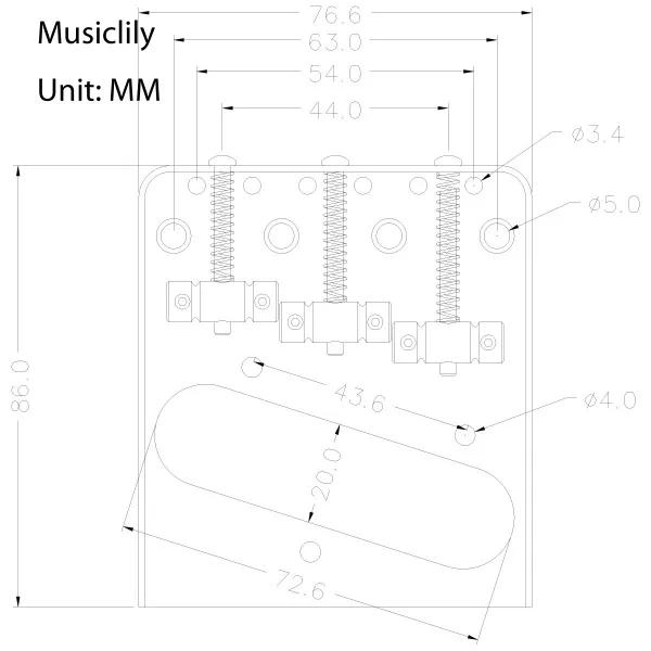 Бридж для электрогитары Telecaster, хром, Musiclily, MX0833  рис.2 