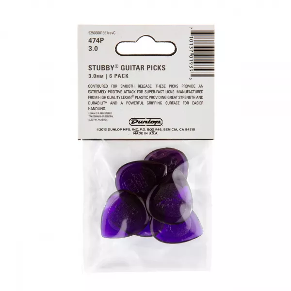 Stubby Jazz Медиаторы 6шт, толщина 3,0мм, Dunlop, 474P3.0  рис.2 