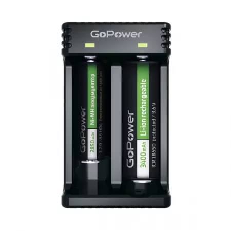 LiCharger 4 Зарядное устройство для аккумуляторов Ni-MH/Ni-Cd/Li-ion, 2 слота, GoPower, 00-00015360