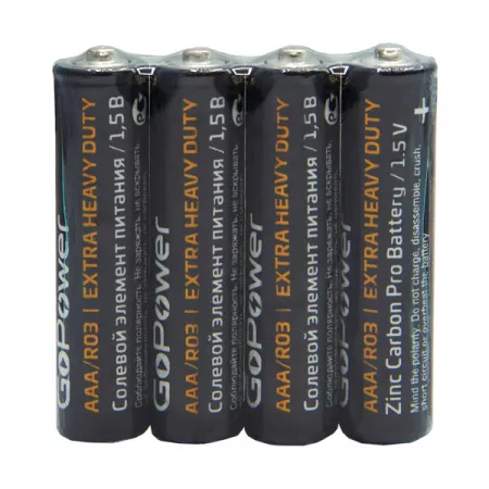 Элемент питания R03 AAA Shrink 4 Heavy Duty солевой 1.5V, 4шт, GoPower, 00-00015593
