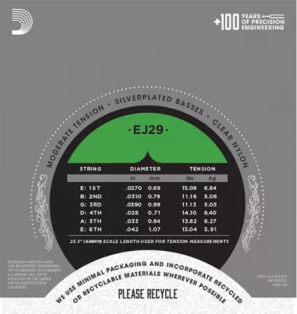 EJ29 CLASSIC Струны для классической гитары нейлоновые Moderate Hard D`Addario
