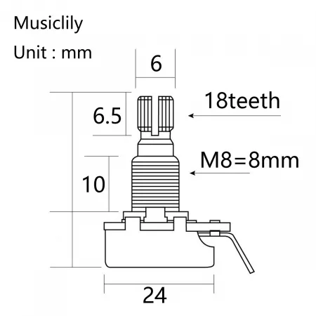 Потенциометр громкости B25K (лин), 2шт, Musiclily, MX1962-2