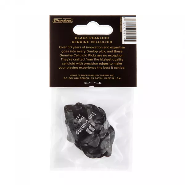 Genuine Celluloid Медиаторы, 12шт, тонкие, черный перламутр, Dunlop, 483P02TH  рис.2 