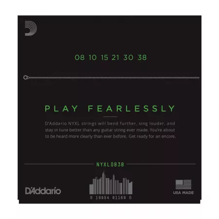 NYXL0838 NYXL Комплект струн для электрогитары, никелированные, Extra Super Light, 08-38, D'Addario