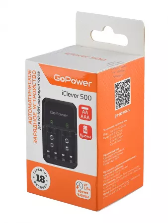 iClever 500 Зарядное устройство для аккумуляторов AA/AAA/Крона, 4 слота, GoPower, 00-00031387