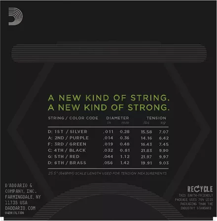 NYXL1156 NYXL Комплект струн для электрогитары, M Top / E-H Bottom, 11-56, D'Addario