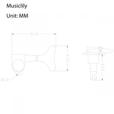 Колки для бас-гитары, 4л, хром, Musiclily, M177-4