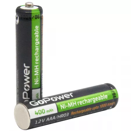 Аккумулятор бытовой ААА/НR03 Ni-MH, 400мАч, 2шт, GoPower, 00-00018319