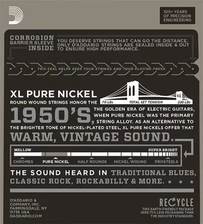 EPN115 XL PURE NICKEL Струны для электрогитары нейлоновые Blues/Jazz Rock11-48 D`Addario