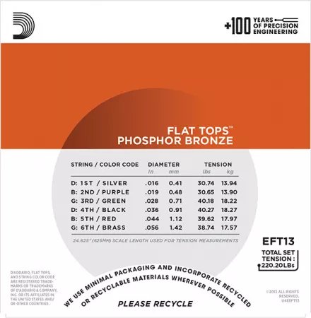 EFT13 FLAT TOPS Струны для акустической гитары фосфорная бронза 16-56 D`Addario