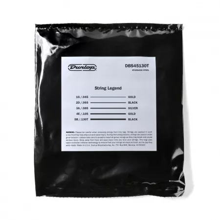 Tapered B Комплект струн для 5-струнной бас-гитары, нерж.сталь, Medium, 45-130, Dunlop, DBS45130T