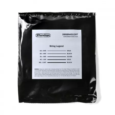 Super Bright Tapered Комплект струн для 5-струнной бас-гитары, никелир., 40-120, Dunlop, DBSBN45130T