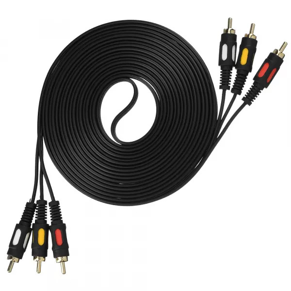 Кабель 3xRCA (m)-3xRCA (m) 5.0м ПВХ, черный, в пакете, GoPower, 00-00027486  рис.2 