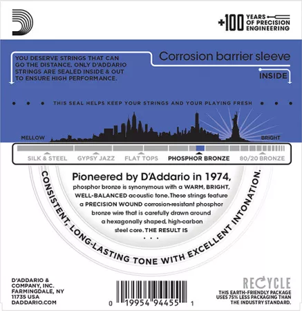 EJ37 Phosphor Bronze Комплект струн для 12-струнной гитары, ф/бр, M.Top/H.Bottom, 12-54, D'Addario