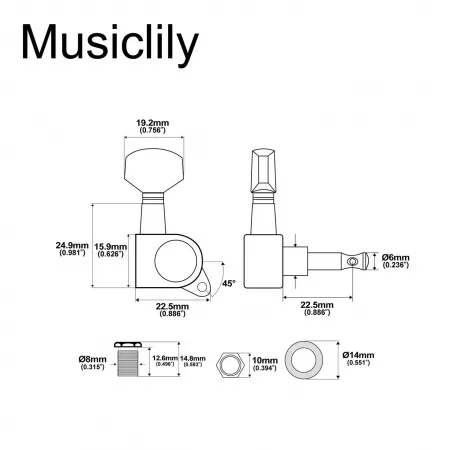 Колки для гитары 6п, хром, Musiclily, MX1342CR-6