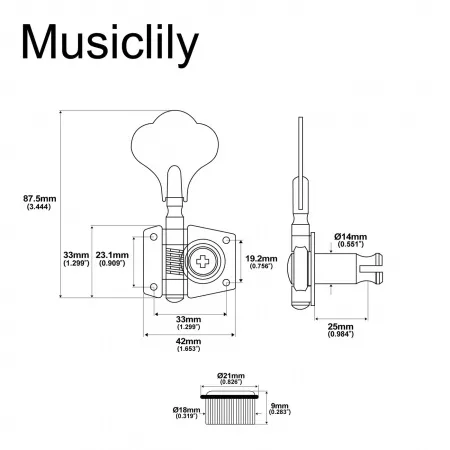 Колки для бас-гитары, 4п, хром, Musiclily, MX1360CR-4