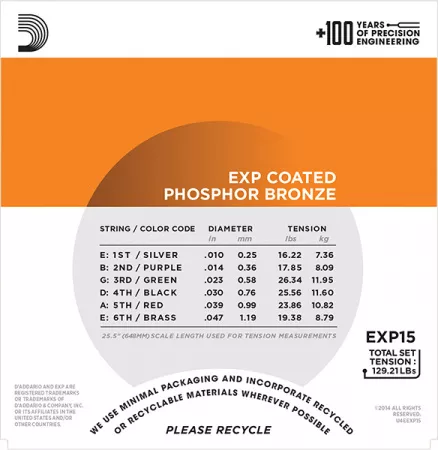 EXP15 COATED PHOSPHOR BRONZE Струны для акустической гитары Custom Light 10-47 D`Addario