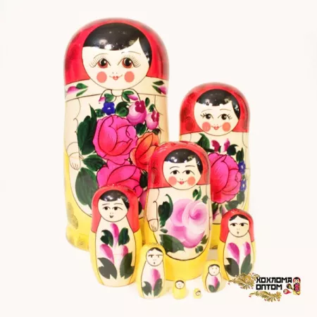 LHM10101 Матрешка традиционная 9 кукольная, Хохлома