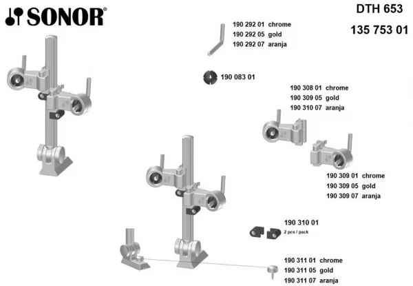 13575301 Hardware 600 DTH 653 Двойной держатель том-барабанов, хром, Sonor