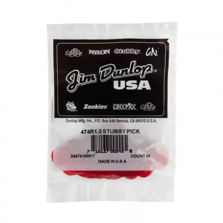 Stubby Jazz Медиаторы 24шт, толщина 1,0мм, Dunlop, 474R1.0