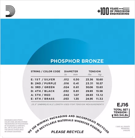 EJ16 PHOSPHOR BRONZE Струны для акустической гитары фосфорная бронза Light 12-53 D`Addario