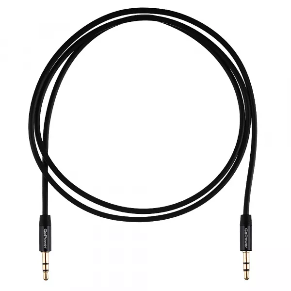 Кабель AUX 3.5мм (m)- 3.5мм (m), 1.0м, TPE черный, в пакете, GoPower, 00-00027478  рис.2 