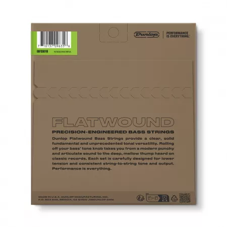 Flatwound Комплект струн для бас-гитары, сталь, 50-110, Dunlop, DBFS50110