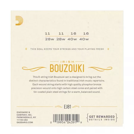 EJ81 Комплект струн для ирландского бузуки, фосфорная бронза, D'Addario