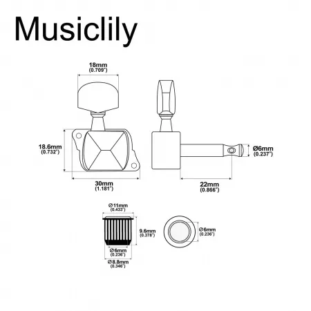 Колки для гитары 6п, черные, Musiclily, MX1353BK-6
