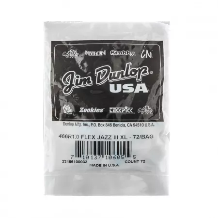 Tortex Flex Jazz III XL Медиаторы, 72шт, толщина 1.0мм, Dunlop, 466R1.0