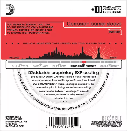 EXP17 Coated Phosphor Bronze Комплект струн для акустической гитары, Medium, 13-56, D'Addario