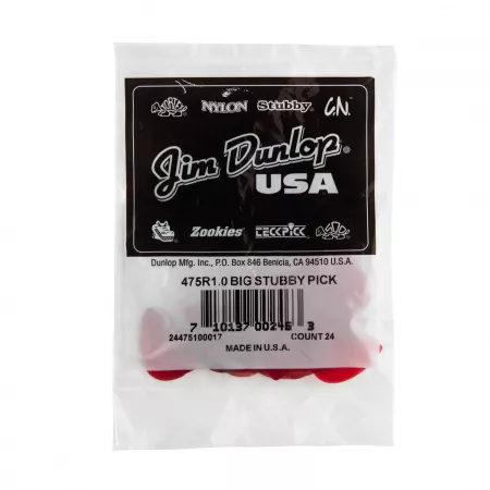 Big Stubby Медиаторы 24шт, толщина 1,0мм, Dunlop, 475R1.0