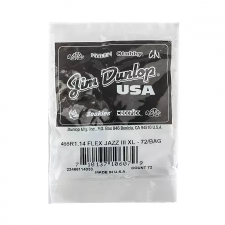 Tortex Flex Jazz III XL Медиаторы, 72шт, толщина 1.14мм, Dunlop, 466R1.14