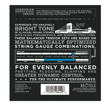 EXL160BT Nickel Wound Комплект струн для бас-гитары, сбаланс. натяжение, Medium, 50-120, D'Addario