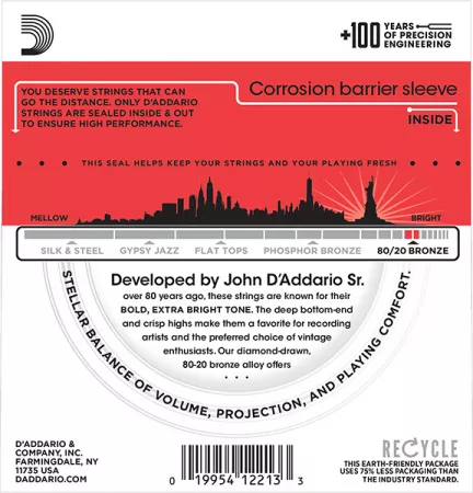 EJ12 BRONZE 80/20 Струны для акустической гитары бронза Medium 13-56 D`Addario