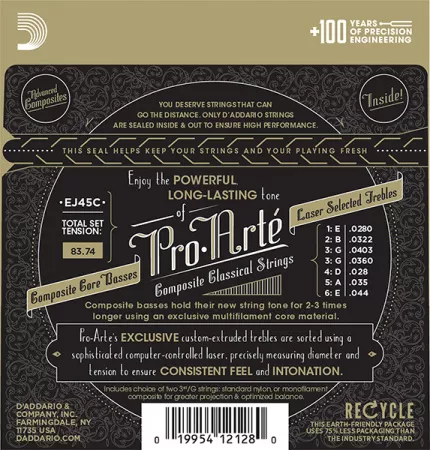EJ45C COMPOSITE PRO ARTE Струны для классической гитары нейлоновые/композитные Normal D`Addario