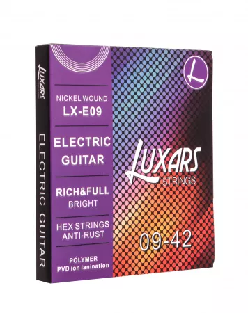 Комплект струн для электрогитары, никель, 9-42, с покрытием, Luxars, LX-E09