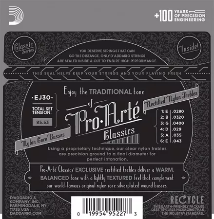 EJ30 CLASSIC Струны для классической гитары нейлоновые Normal D`Addario